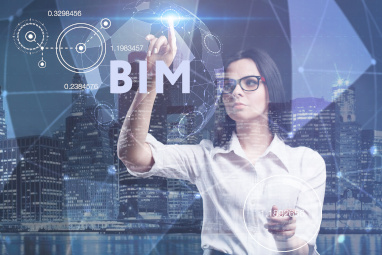 The concept of business, technology, the Internet and the network. A young entrepreneur working on a virtual screen of the future and sees the inscription: BIM